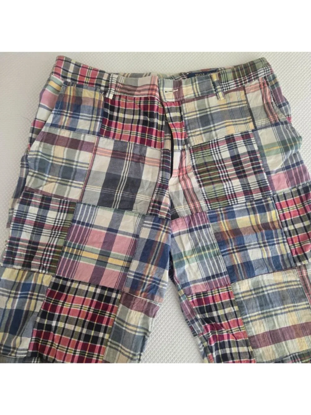 Vintage 90s Polo Ralph Lauren Madras Plaid Patchwork Shorts Mens 28 Multicolor